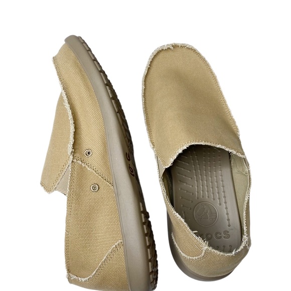 CROCS Mens Santa Cruz Khaki Tan Beige Canvas Slip On Loafers Rubber Bottom 13 - Picture 2 of 8